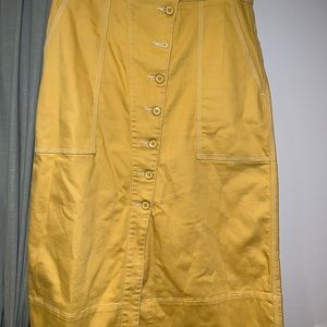 Ulla Johnson - Mustard Yellow Denim Midi Skirt W/ Front Buttons